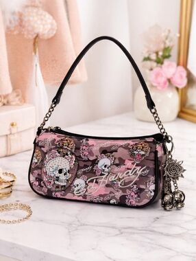 Ed Hardy Skull Tiger Pink Camo Shoulder Bag Charm Y2K Mini Purse NWT